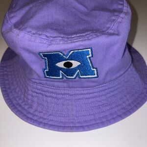 Disney Pixar Monsters Inc Purple Bucket Hat “M” Logo One Eye Mike Sulley Style